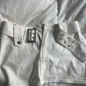 White Denim Skirt with Belt